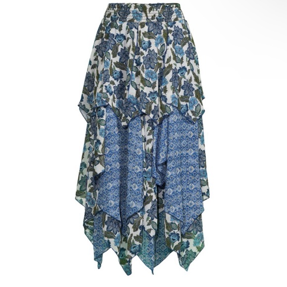 NWT MISA Los Angeles Zoe Tiered Hi Lo Skirt in Flora Azulia and Blue Astra XS - Picture 2 of 12